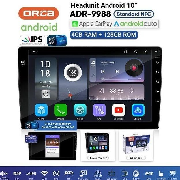 '' Headunit Android Orca Ram 4/128 Adr 9988 Standard Series Nfc ''