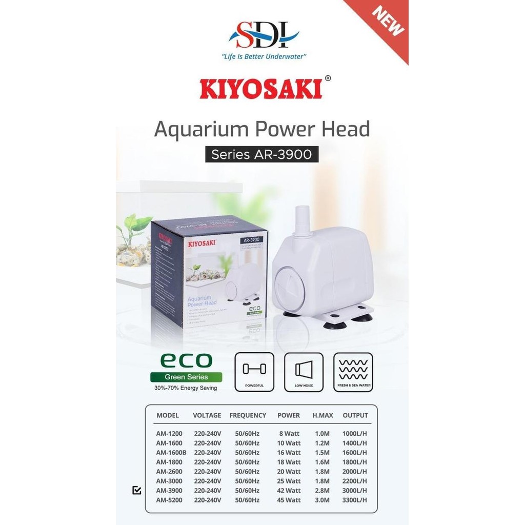 Pompa Air Celup Kolam Ikan Aquarium Aquascape Aqura Asp 3900 A 2.8 M B