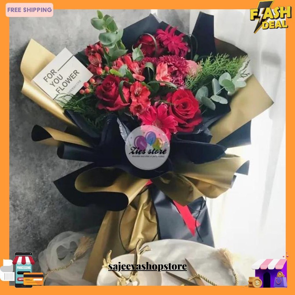 

Oy 2 Side Golden Isi 20 Kertas Bunga Buket / Flower Wrapping Paper - Rictoria R Gold Bisa Cod