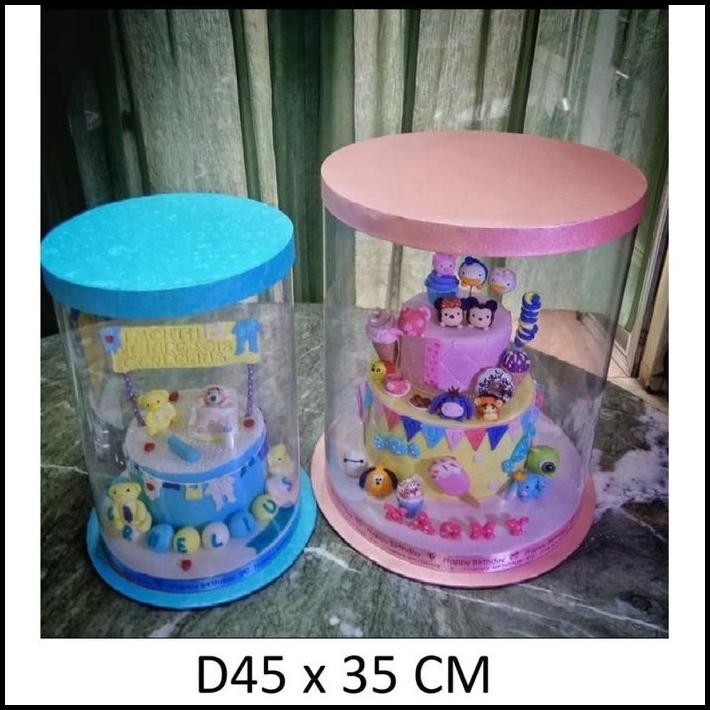 

D45 Cm x T35 Cm Cake Box Kotak Kue Tart Gift Mika Bening Bulat Tinggi Cantik + Tatakan 2 in 1