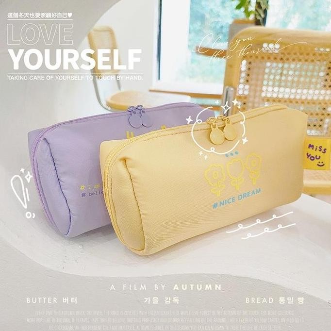 

Baru Kensho Pencil Case Satin Velvet Aesthetic Warna Pastel Zipper Kotak Pensil Lucu