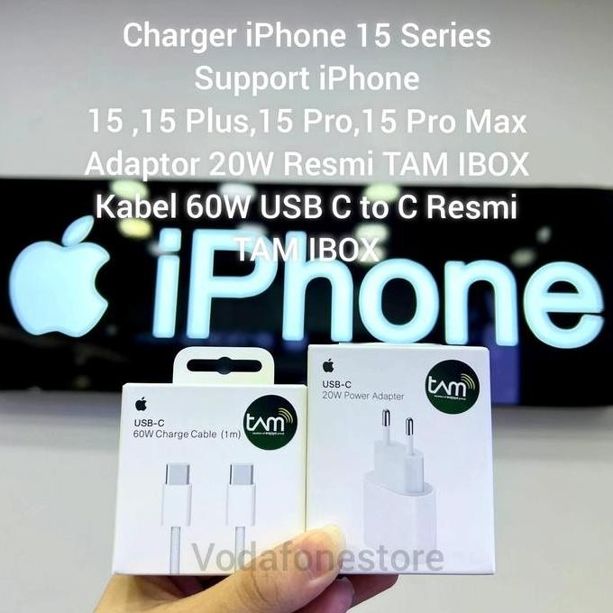 SALE CHARGER IPHONE 15 PRO MAX ADAPTOR 20W + KABEL 60W USB C TO C IBOX/TAM ORIGINAL