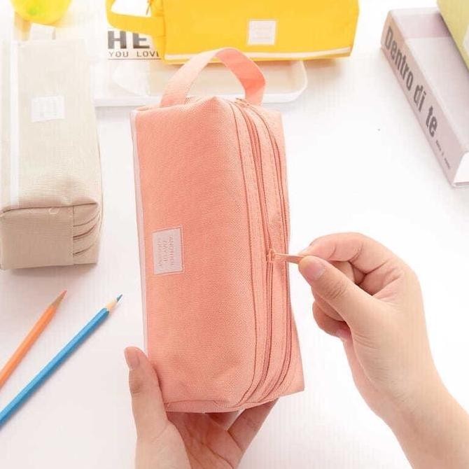 

Baru Hks-H105 Kotak Pensil 2 Zipper | Dompet Alat Tulis Dual Pouch Warna Grey
