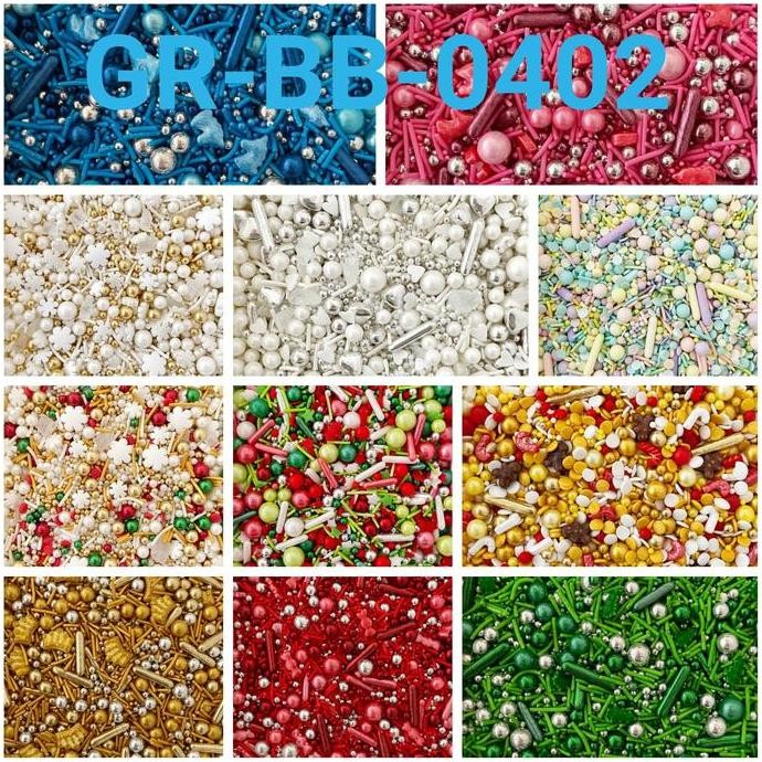 

Promo GR-BB-0402 Trimit springkel sprinkles 100gr mutiara biru emas putih COD