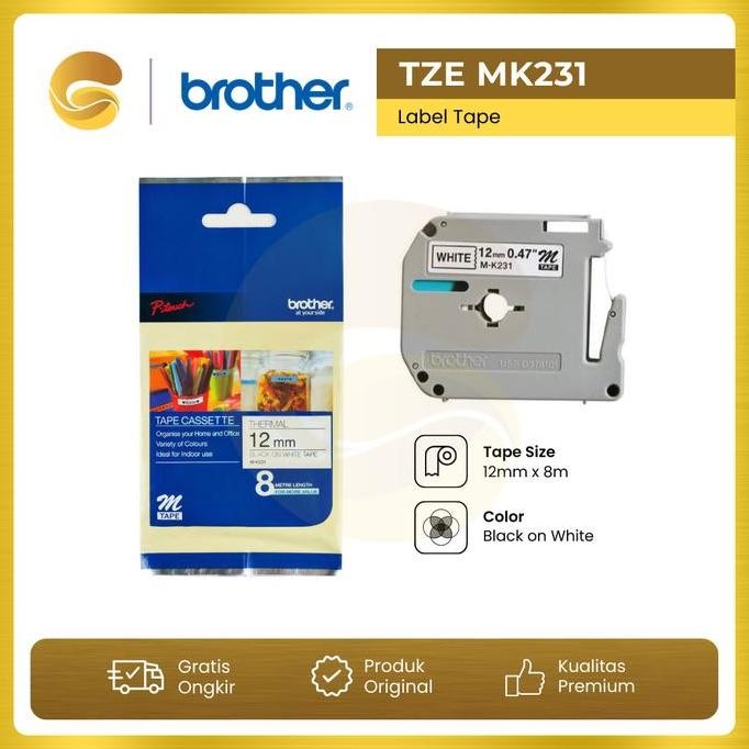 

TERBARU - BROTHER Label Tape MK231 12mm Black On White M-K231 MK 231