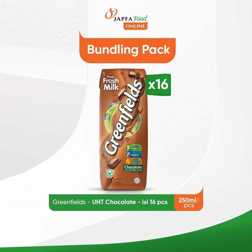 

Greenfields Susu UHT Chocolate 250 ml - Isi 16 pcs - 100% Fresh Milk dari Greenfields Farm