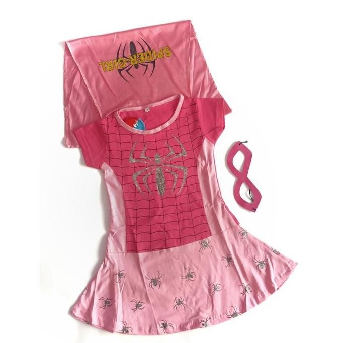 Yok Di Co. Baju Dress Kostum Anak Cewek Superhero Spider Girl Pink Halloween Spiderman Perempuan