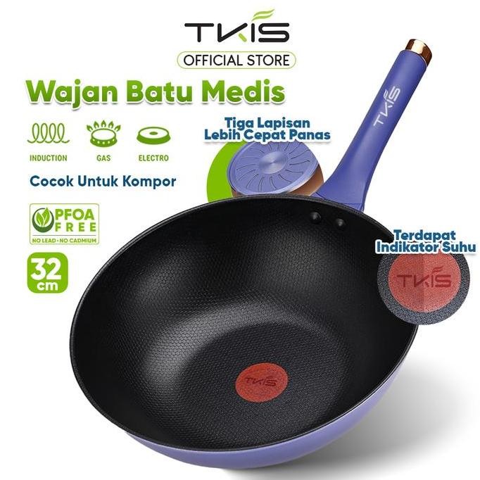 NEW TKIS wajan penggorengan 32cm Wajan Anti Lengket Batu Medis TK-853