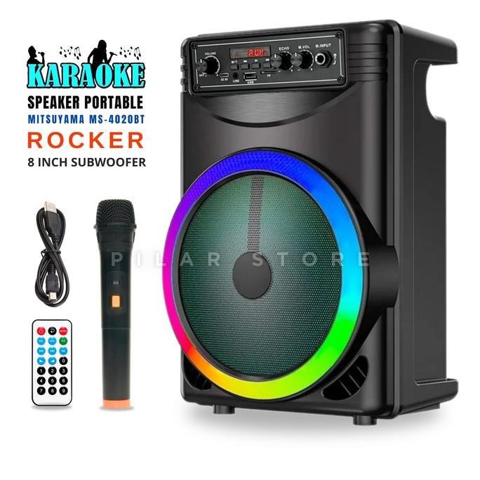 Speaker Bluetooth Full Bass MITSUYAMA MS-4020BT Type ROCKER FREE MIC KARAOKE Subwoofer 8 Inch Fitur,