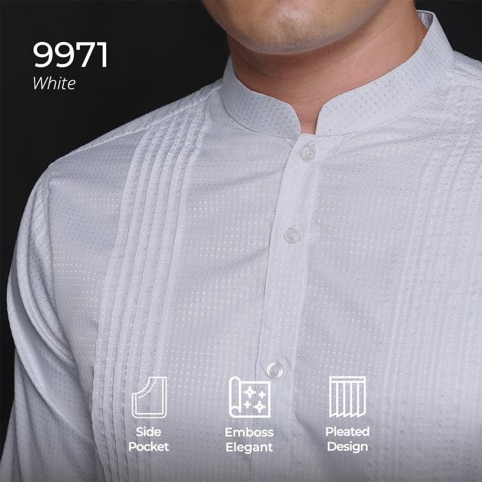 Casella Baju Koko Lengan Panjang Pleats Design | Baju Koko Putih