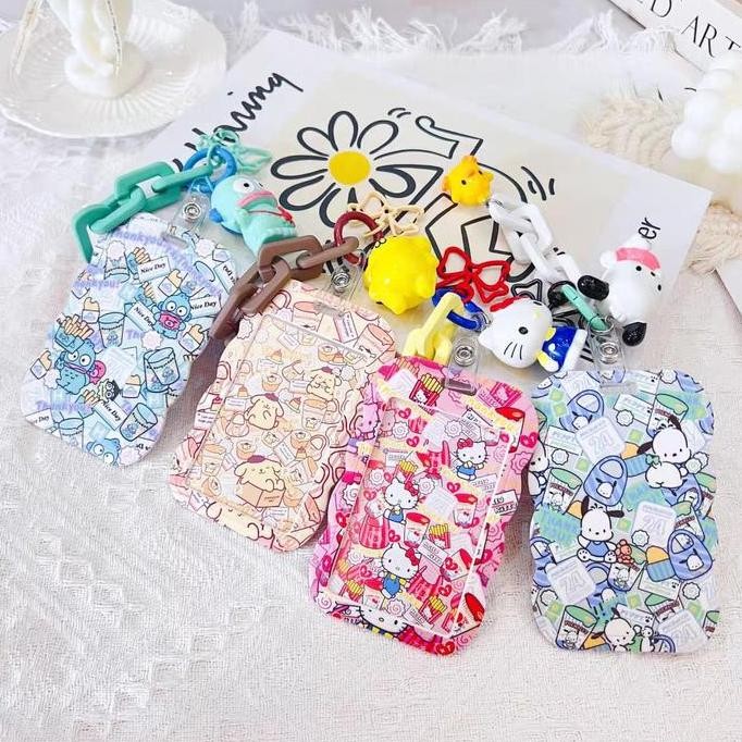 

New Melody Cinnamoroll Pompurin ID Card Holder | Pendant Cute Chain Bag Charm Employee Name Tag Card Case | Bus Train Card Holder
