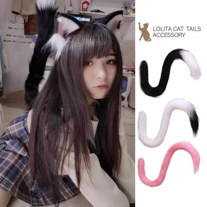 Kitten Tail Ekor Kucing Cat Neko Jepang Anime Cosplay Costume Halloween Pesta Aksesoris 80Cm