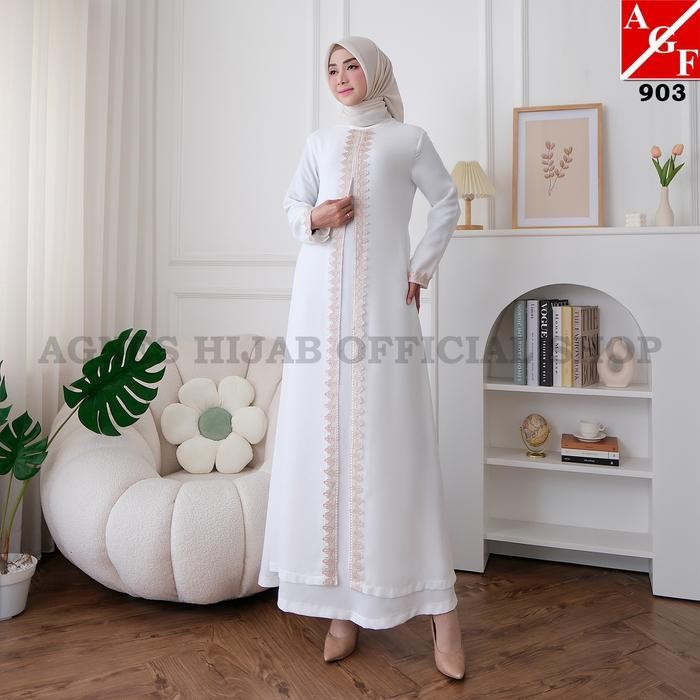 [New Product] Agnes Hijab - Alya Dress Gamis Putih Baju Lebaran 2024 Wanita Dewasa Model Baru  Konda