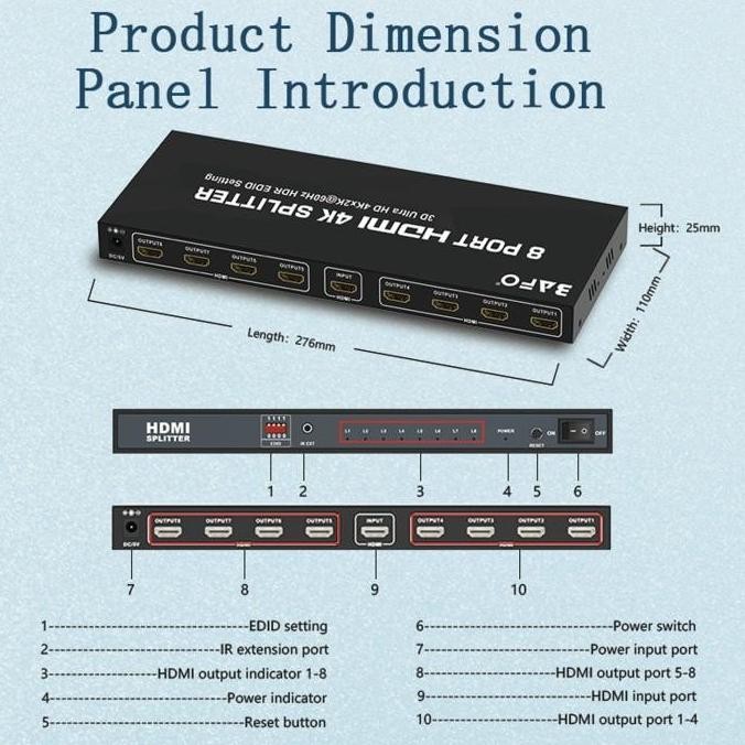 HDMI Splitter/Splitter HDMI 8 Port 4K Bafo BF-136 murah
