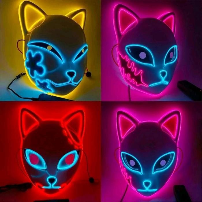 [Bisa Cod] Topeng Demon Slayer Cosplay Anime Rubah Jepang Led Lampu Menyala | Demon Slayer Mask Kont