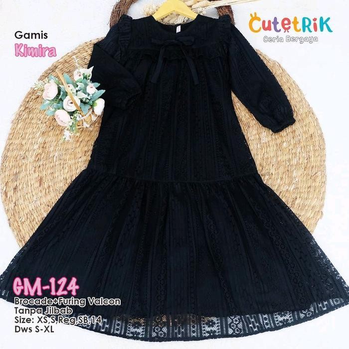 Gamis Hitam Brokat Anak Perempuan Couple Dewasa Cutetrik Babydoll Polos