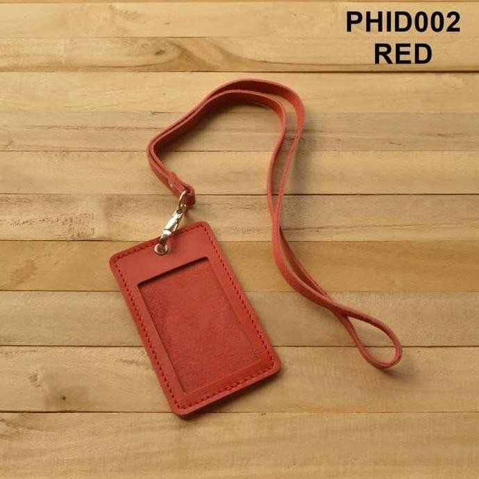 

New Gantungan ID card kulit asli simpel merah terang - Id card holder