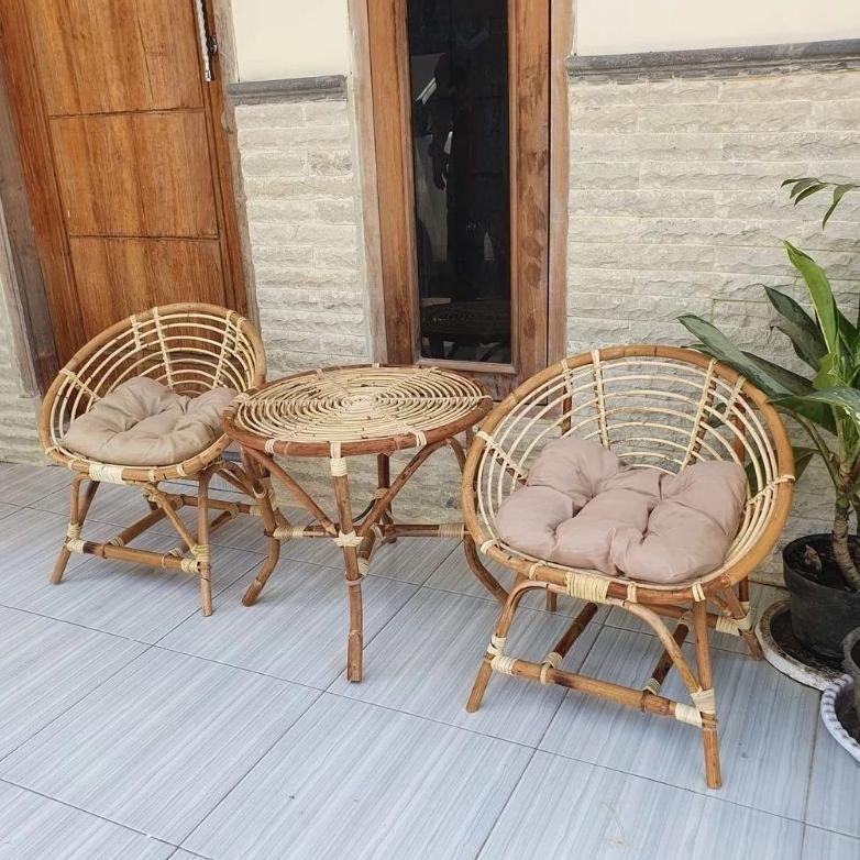 Kursi Kerang Rotan Jumbo Free Bantal Finishing Mengkilap / Tempat Duduk Teras Rattan Natutal Minimal