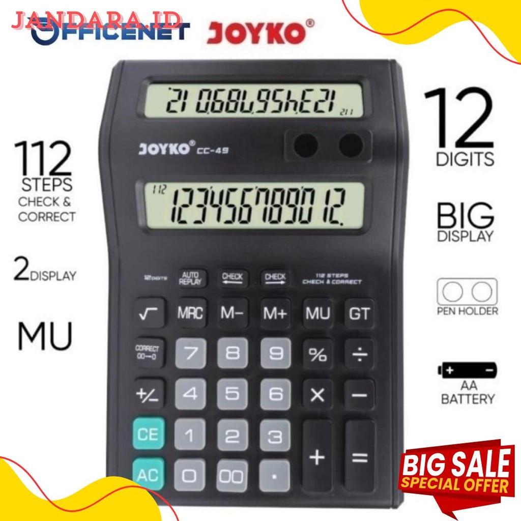 

Kalkulator Dagang 2 Layar Cc 49 Dual Display Calculator 12 Digit Joyko (Gratis Baterai) Diskon Setengah Harga