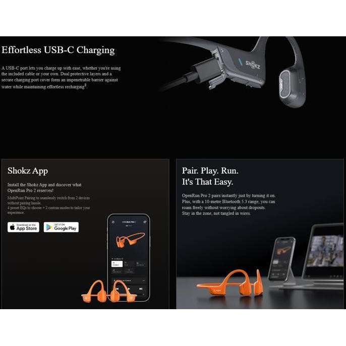 Shokz OpenRun Pro Bone Conduction Headphones - Hitam, Biru, Merah