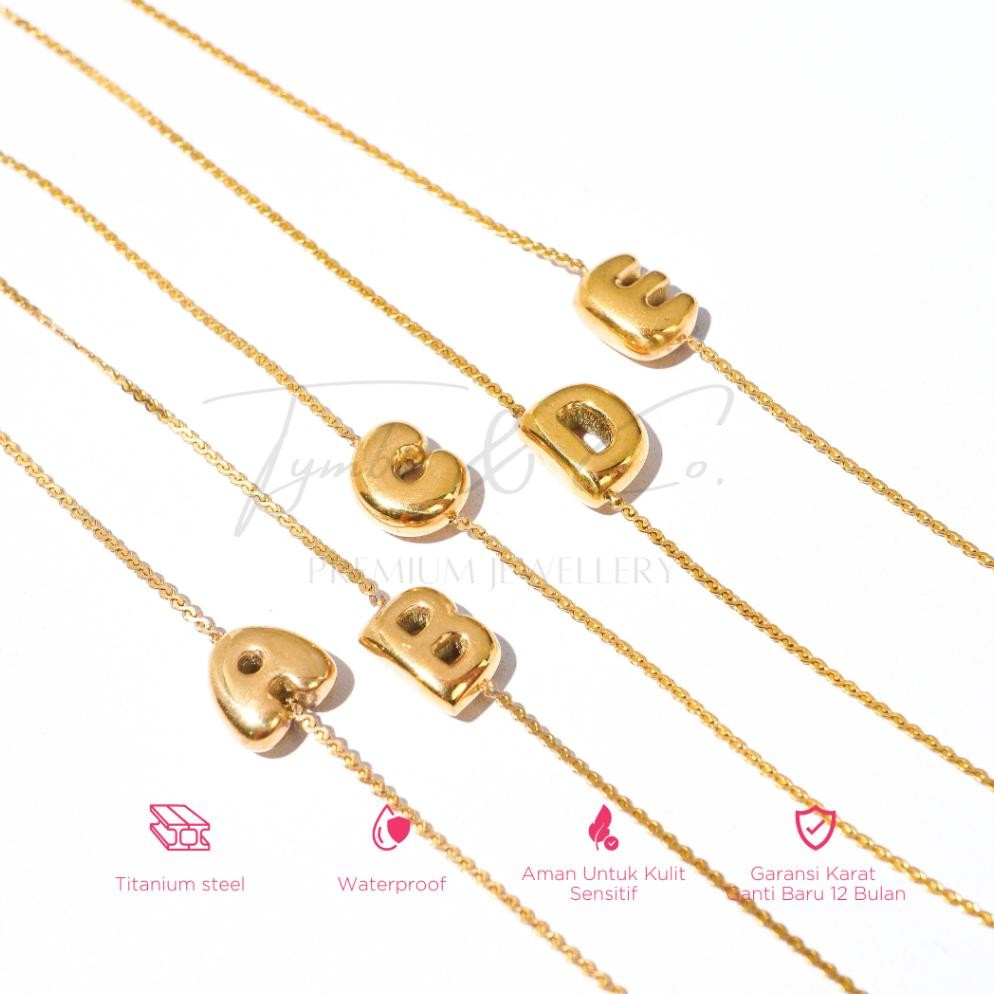 wwr-76 Terbaru Tymbi&Co - Thin Bubble Bracelet | Gelang Inisial Anti Karat | Gelang  Huruf Titanium 