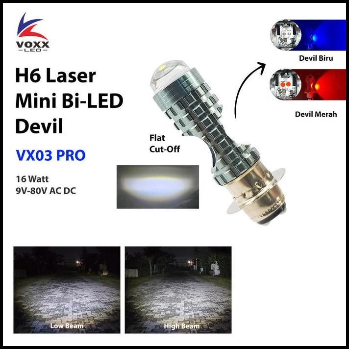 VOXX LED Motor Laser H6 BiLED Mini Cut-Off AC DC Kaki M5 Bebek 2 Warna + Devil