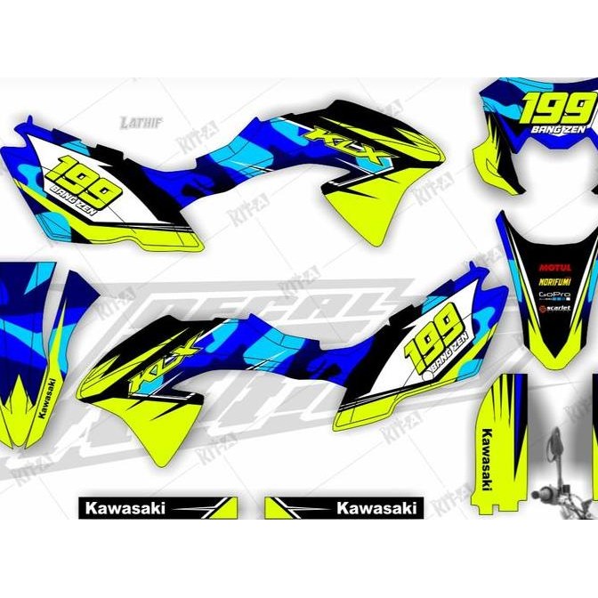 Stiker KLX BF 150 decal setiker KLX BF stiker motor MOTIF simpel hitam abu kombinasi ijo stabilo