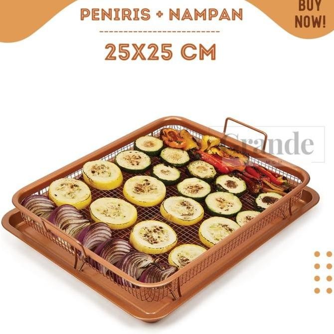 Set Kotak 25X25 Peniris Gorengan Plus Nampan Gorengan Stainless Handle