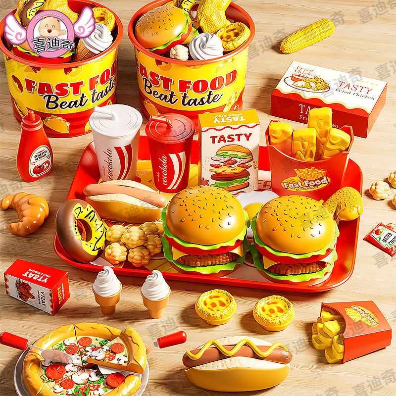 Set Mainan Burger Model Edukasi Anak Simulasi Kentang Goreng Roti Pizza