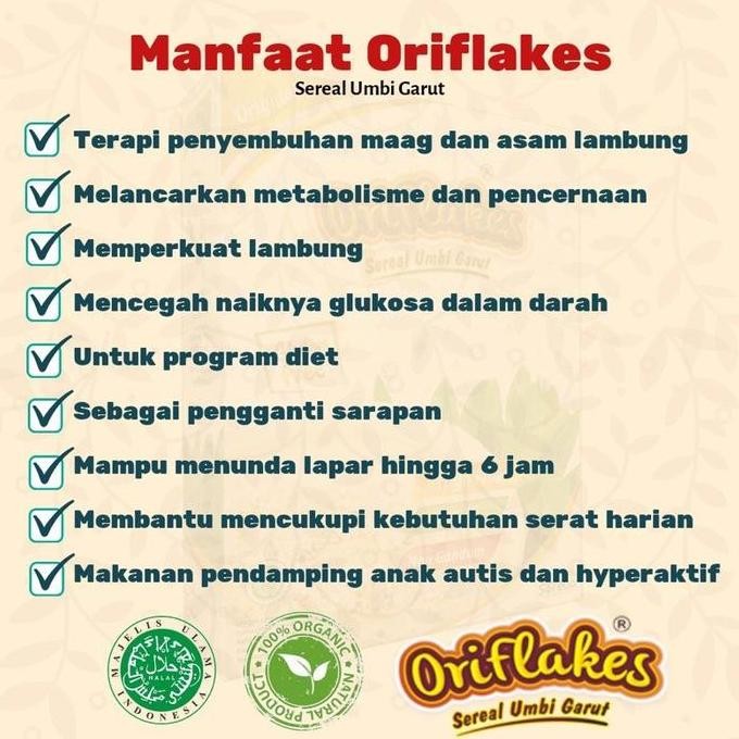 

Oriflakes Original Umbi Garut - Sereal Diet Sehat Untuk Maag & Lambung | Oatmeal Asli