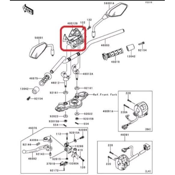 DUDUKAN SPEDOMETER ER6N COVER VISOR DUDUKAN STANG RAISER ATAS ER6N ORI