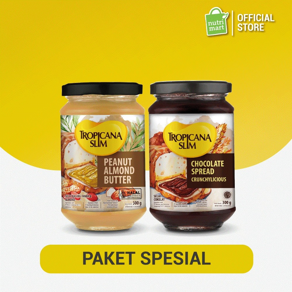 

Duo Rasa - Tropicana Slim Peanut Almond Butter Spread Jam 300 gram & Tropicana Slim Chocolate Spread 300 gram