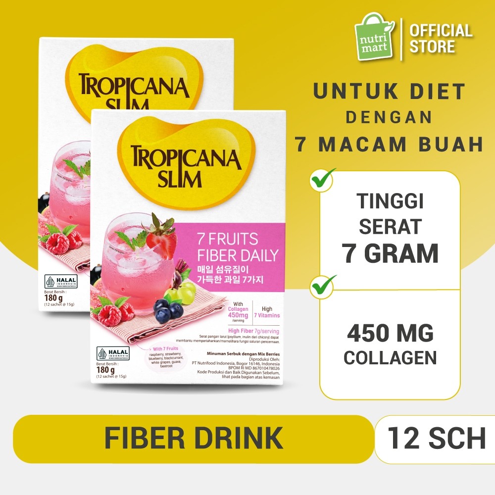Twin Pack - Tropicana Slim 7 Fruits Fiber Daily Drink with Collagen - Minuman Diet Tinggi Serat deng