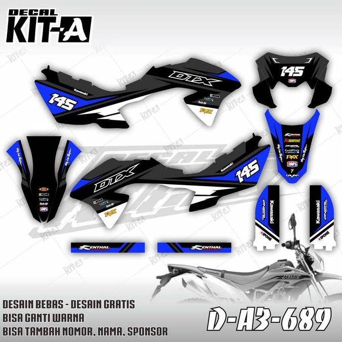 Stiker KLX BF 150 decal sticker striping custom desn Hitam Lis Biru Putih Abu D-A3-689