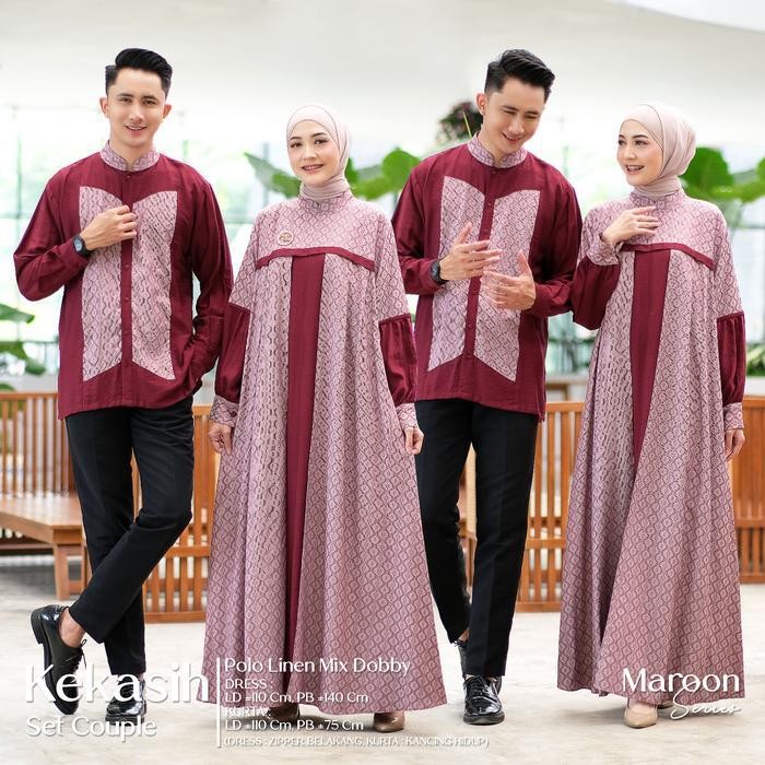 Bsh Kekasih Set Couple Dress Kurta Muslim Polo Linen Mix Dobby Motif Polos Gamis Koko Baju Sarimbit 