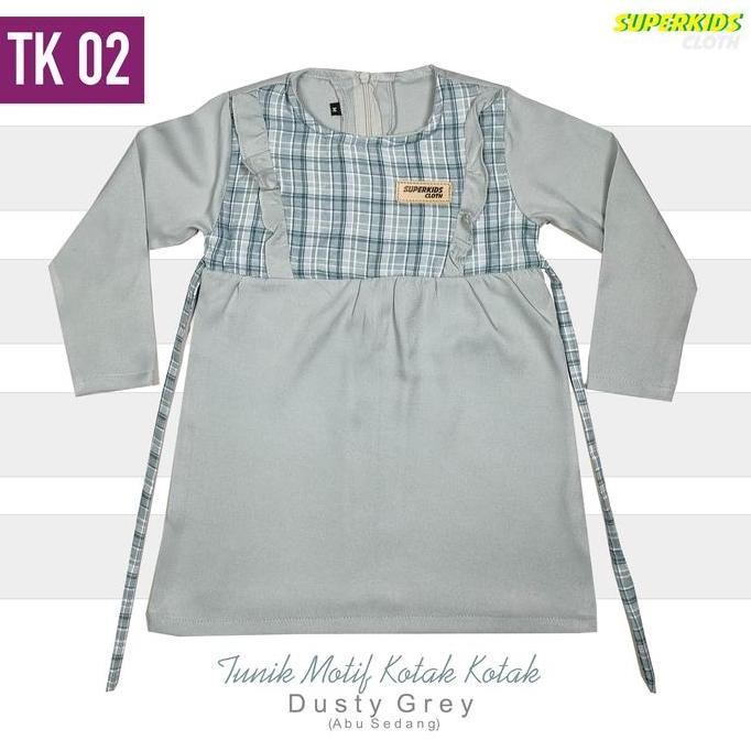 KIF Baju Muslim Anak Perempuan Kotak dusty grey SUPERKIDSCLOTH 1-10 Tahun