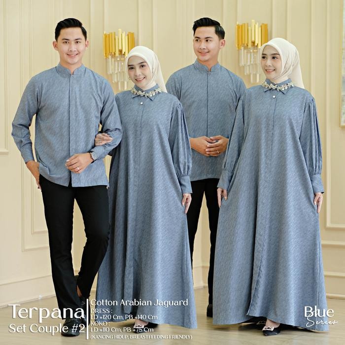 Bsh Terpana Set Couple Dress Kurta Muslim Cotton Arabian Jaguard Motif Batik Gamis Koko Baju Sarimbi
