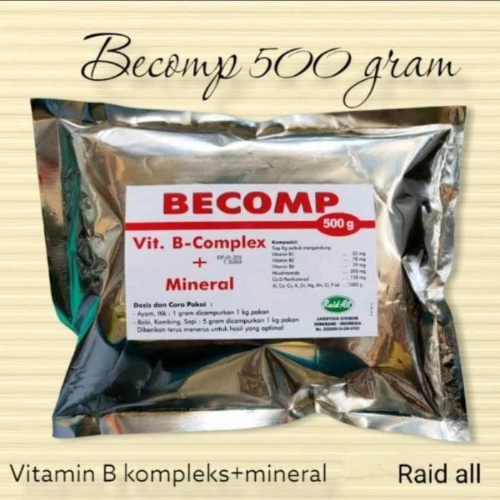 PZM BECOMP 500GR SERBUK RAID ALL VITAMIN B KOMPLEK HEWAN AYAM BURUNG BEBEK