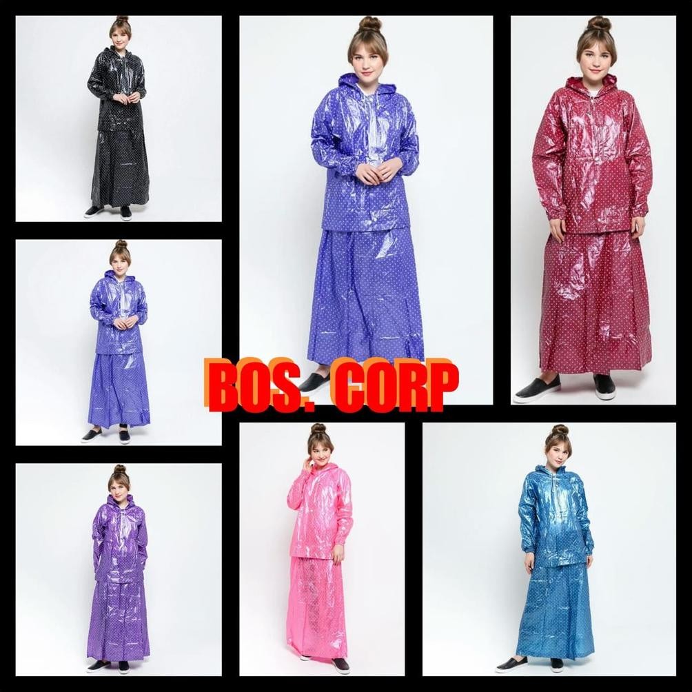 Jas Hujan Rok Polkadot 870 Setelan Plevia - Jas Hujan Rok - Jas Hujan Rok Wanita - Jas Hujan Muslim