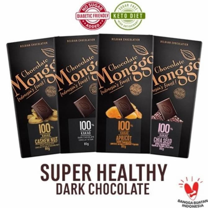 

Original Super Healthy Dark Chocolate Monggo 80g - Coklat Hitam 100% Keto Friendly
