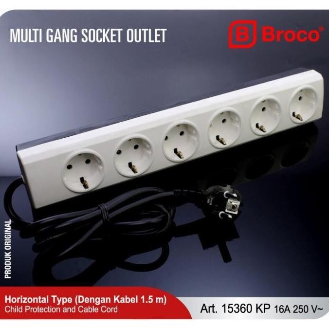 Broco Stop Kontak 6 Lubang CP 15360 KP + Kabel 1.5M