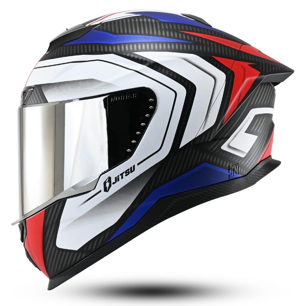 Full Face Helm Jitsu Air 1 Motif Carbon Tech Sni Terbaru Flat Visor Silver