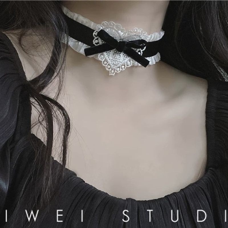 Kalung Choker Renda Gadis Vintage Kerah Hitam lolita Kalung