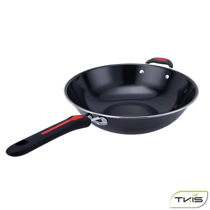 Tkis Wajan Penggorengan Enamel Wajan Teflon 32 Cm Gagang Panjang Dan Satu Kuping Tk-823