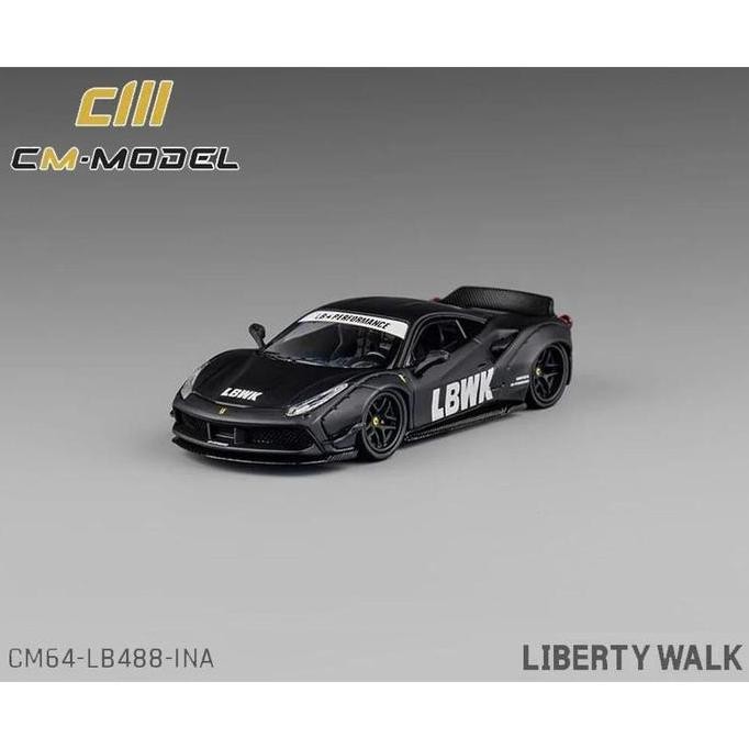CM64-LB488-INA - CM Model 1:64 LBWK Ferrari 488 Widebody Indonesia Exclusive Matted Black with Carbo