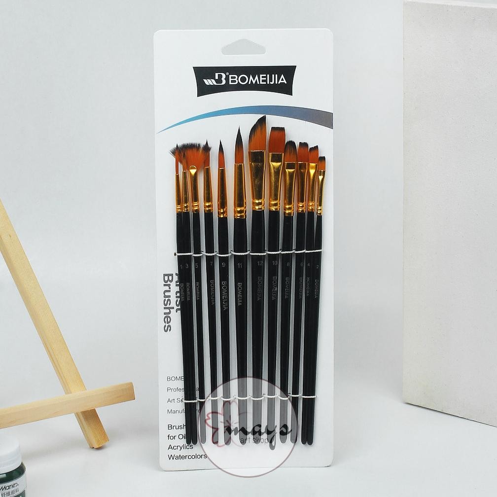 

Terjangkau [12 Pcs] Kuas Lukis Set Isi 12 Pcs - Premium Quality Artist Paint Brush - Kipas Fan Flat Round Angular Lancip Acrylic Oil Watercolor !!