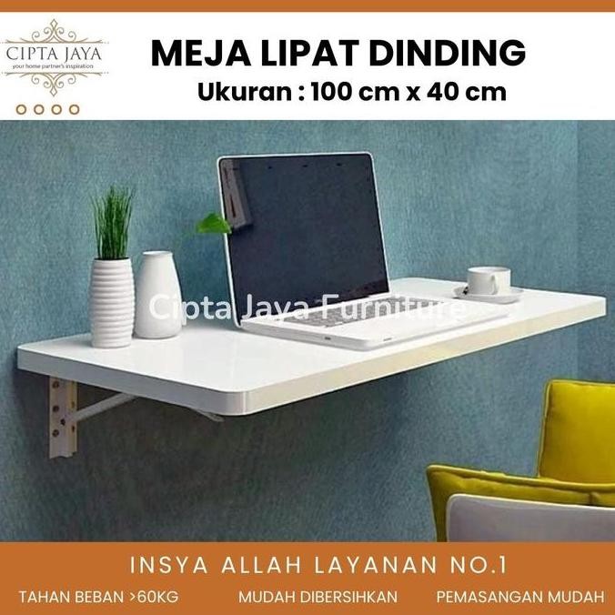 Baru Meja Lipat Dinding 100X40Cm Hpl - Meja Gantung Laptop & Rak Belajar Minimalis