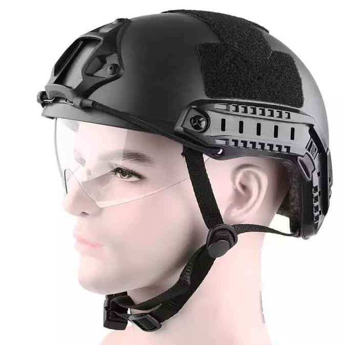 Promo Helm Airsoft Hitam Kacamata