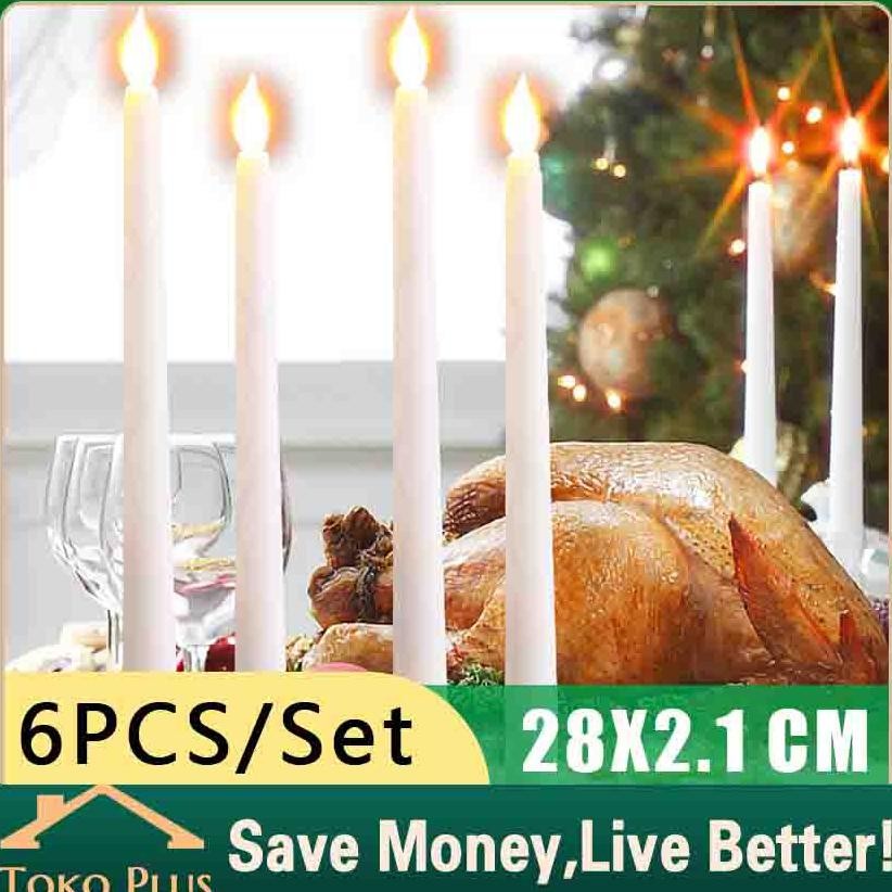 6PCS Lilin LED Lampu Elektrik Putih Led Panjang Lilin Baterai Panjang Dekorasi Rumah Lampu Elektrik 