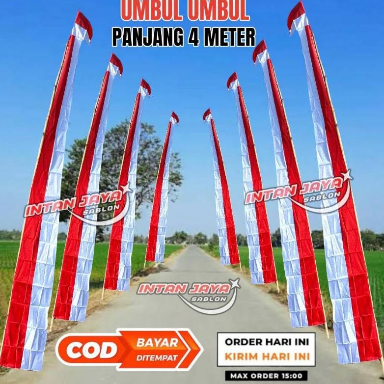 BENDERA UMBUL UMBUL MERAH PUTIH PANJANG 4 METER 1 KODI ( 20 PCS ) UMBUL UMBUL LAYUR